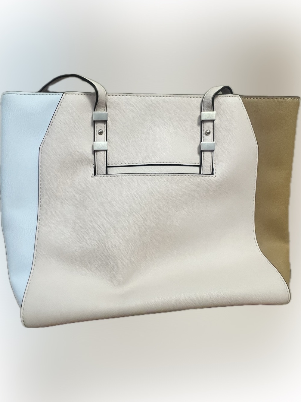GUESS Cream Saffiano Satchel with Gold-Tone Logo - Picture 2 of 3